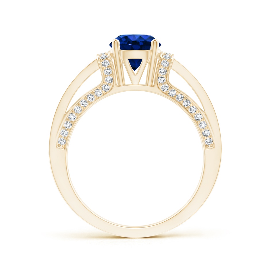6.5mm AAAA Vintage Style Blue Sapphire Split Shank Ring with Diamonds in Yellow Gold product image