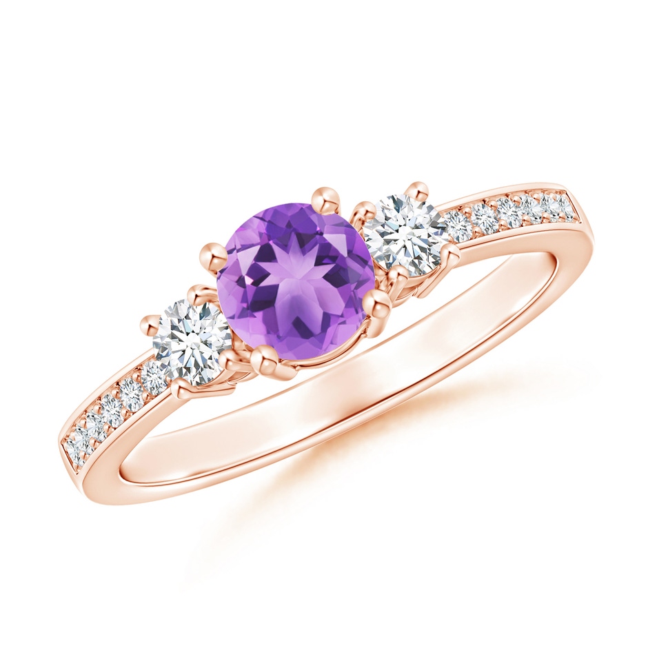 5mm A Classic Three Stone Amethyst and Diamond Ring in Rose Gold 