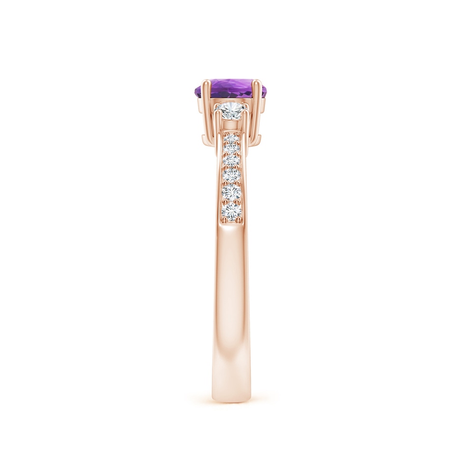 5mm AA Classic Three Stone Amethyst and Diamond Ring in Rose Gold side 299