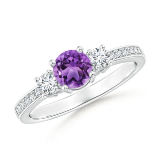 5mm AA Classic Three Stone Amethyst and Diamond Ring in S999 Silver