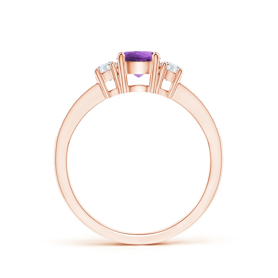 5mm AAA Classic Three Stone Amethyst and Diamond Ring in Rose Gold side 199