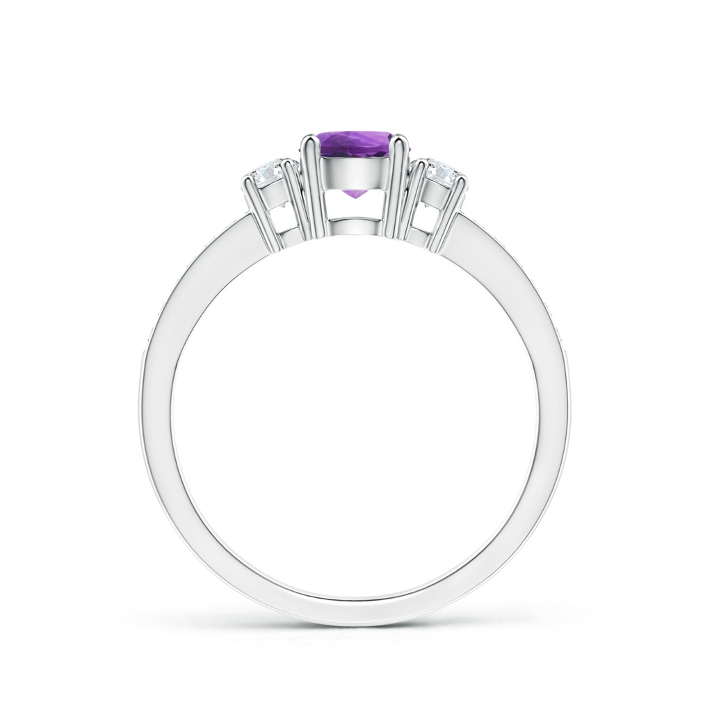 5mm AAA Classic Three Stone Amethyst and Diamond Ring in White Gold Side-1