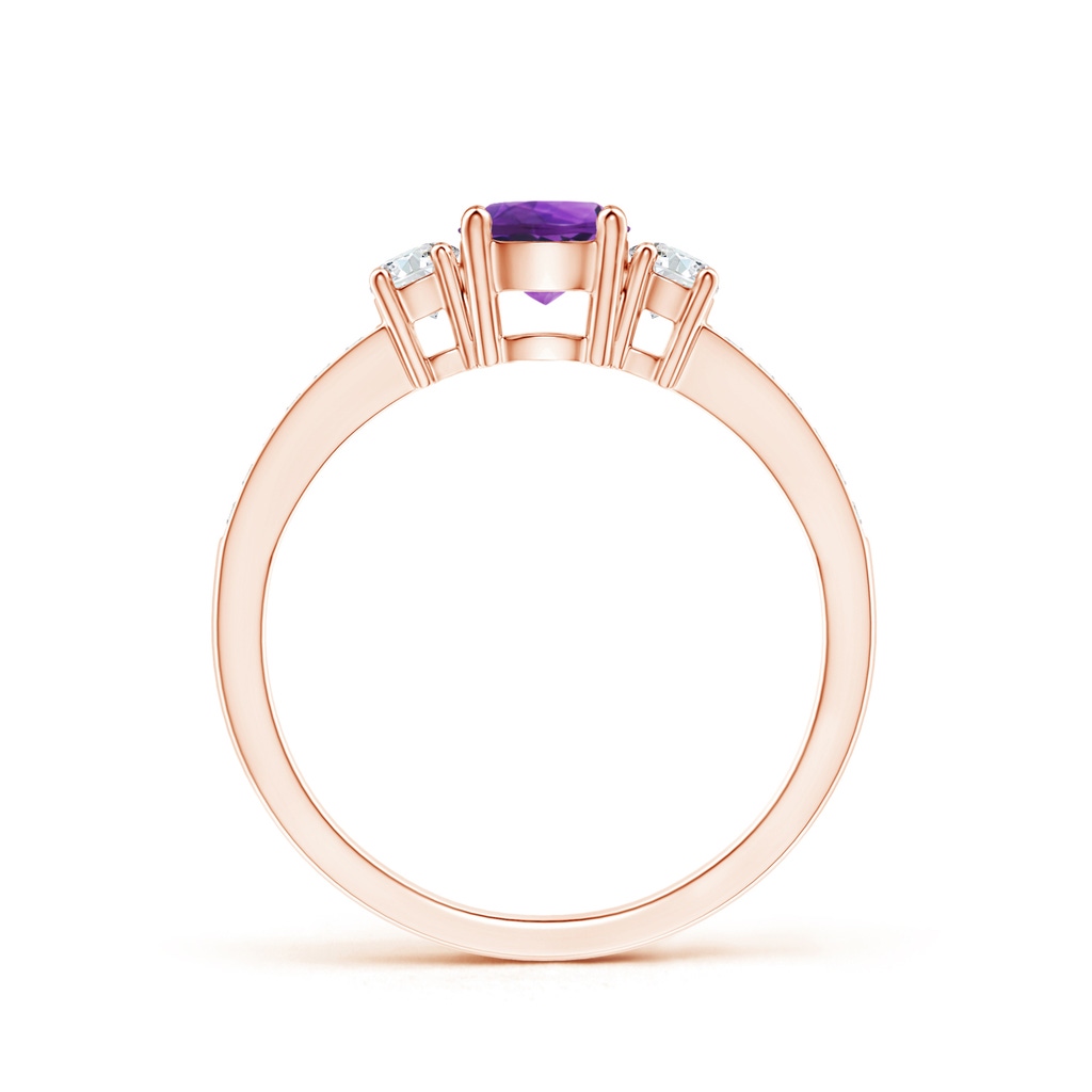 5mm AAAA Classic Three Stone Amethyst and Diamond Ring in Rose Gold - side 199