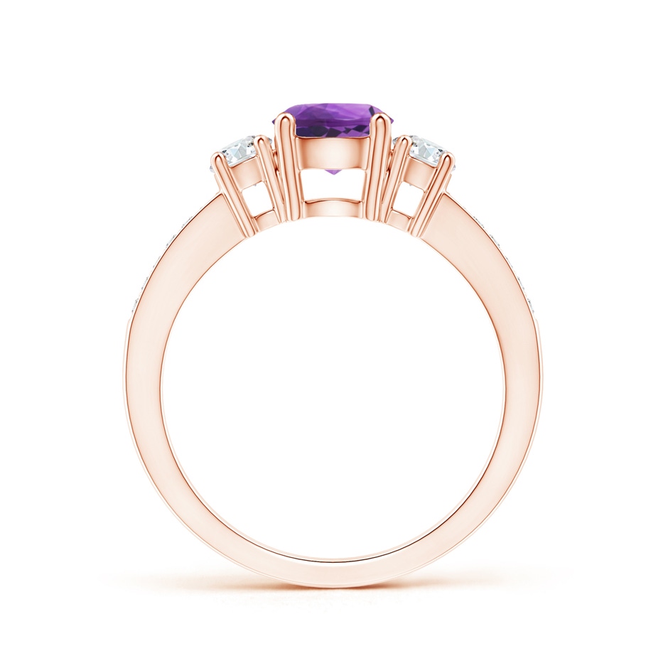 6mm AAA Classic Three Stone Amethyst and Diamond Ring in Rose Gold side 199