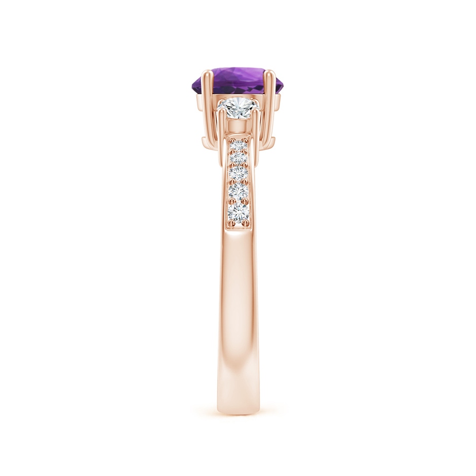 6mm AAA Classic Three Stone Amethyst and Diamond Ring in Rose Gold side 299