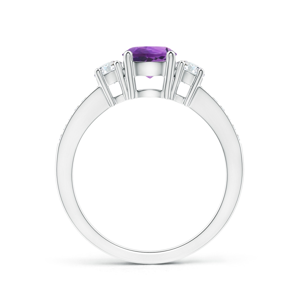 6mm AAA Classic Three Stone Amethyst and Diamond Ring in White Gold Side-1