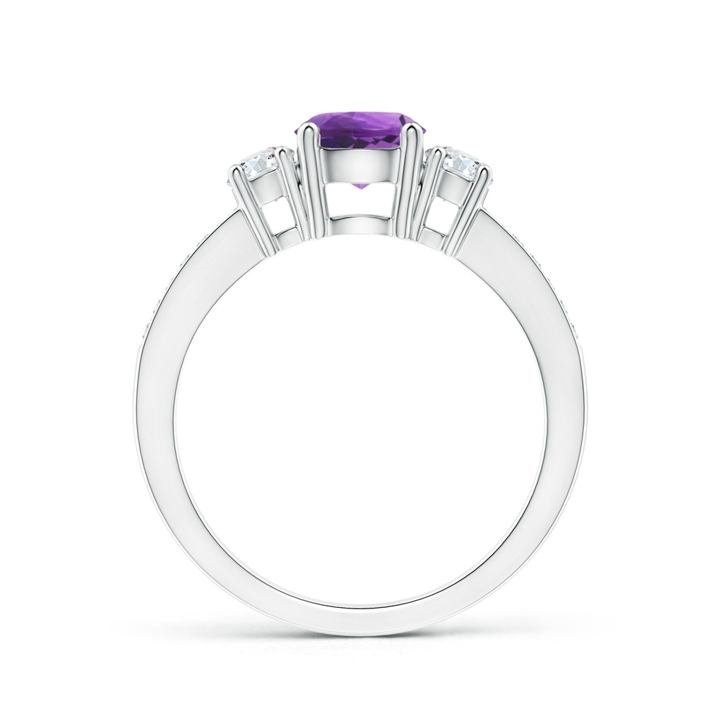 6mm AAA Classic Three Stone Amethyst and Diamond Ring in White Gold - side 199