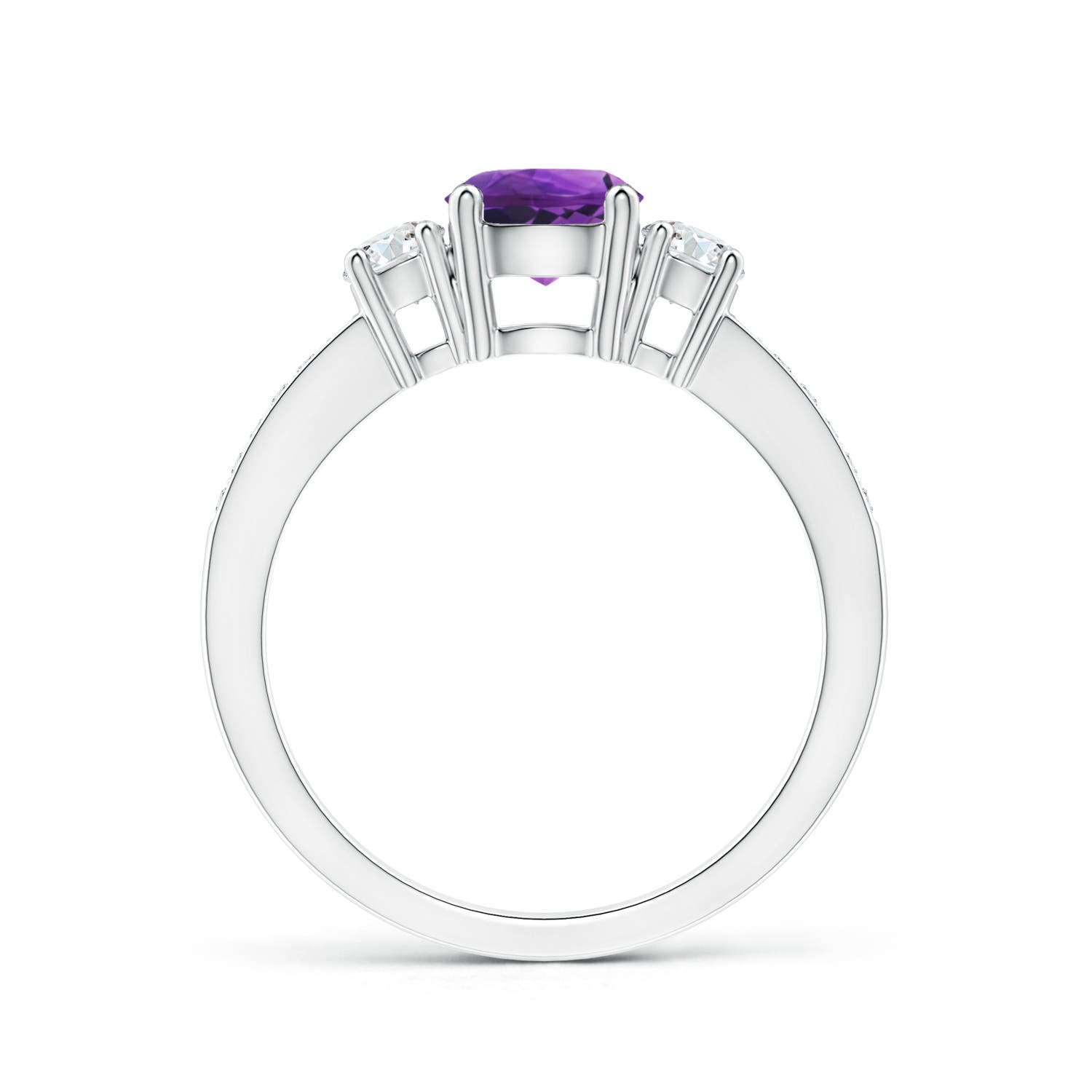 6mm AAAA Classic Three Stone Amethyst and Diamond Ring in White Gold - side 2