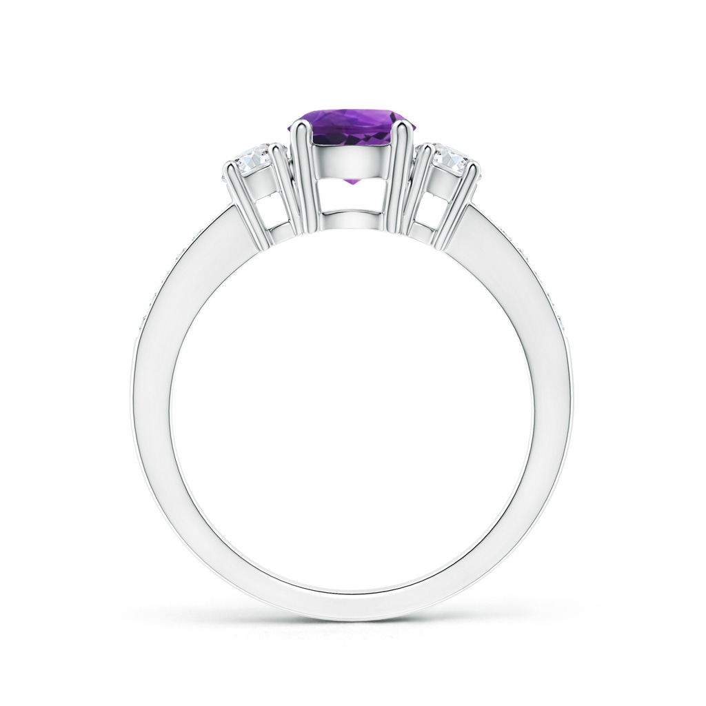 6mm AAAA Classic Three Stone Amethyst and Diamond Ring in White Gold - side 199