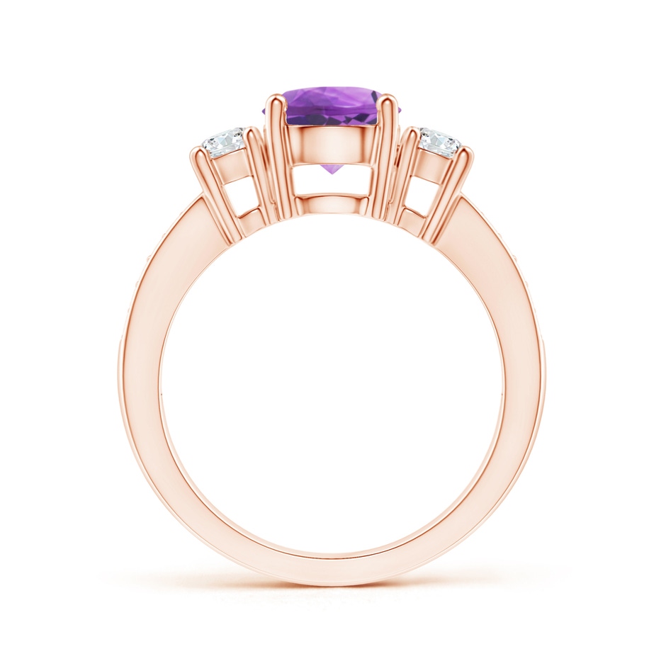 7mm AA Classic Three Stone Amethyst and Diamond Ring in Rose Gold side 199