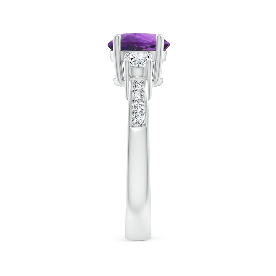 7mm AAA Classic Three Stone Amethyst and Diamond Ring in 18K White Gold side 299