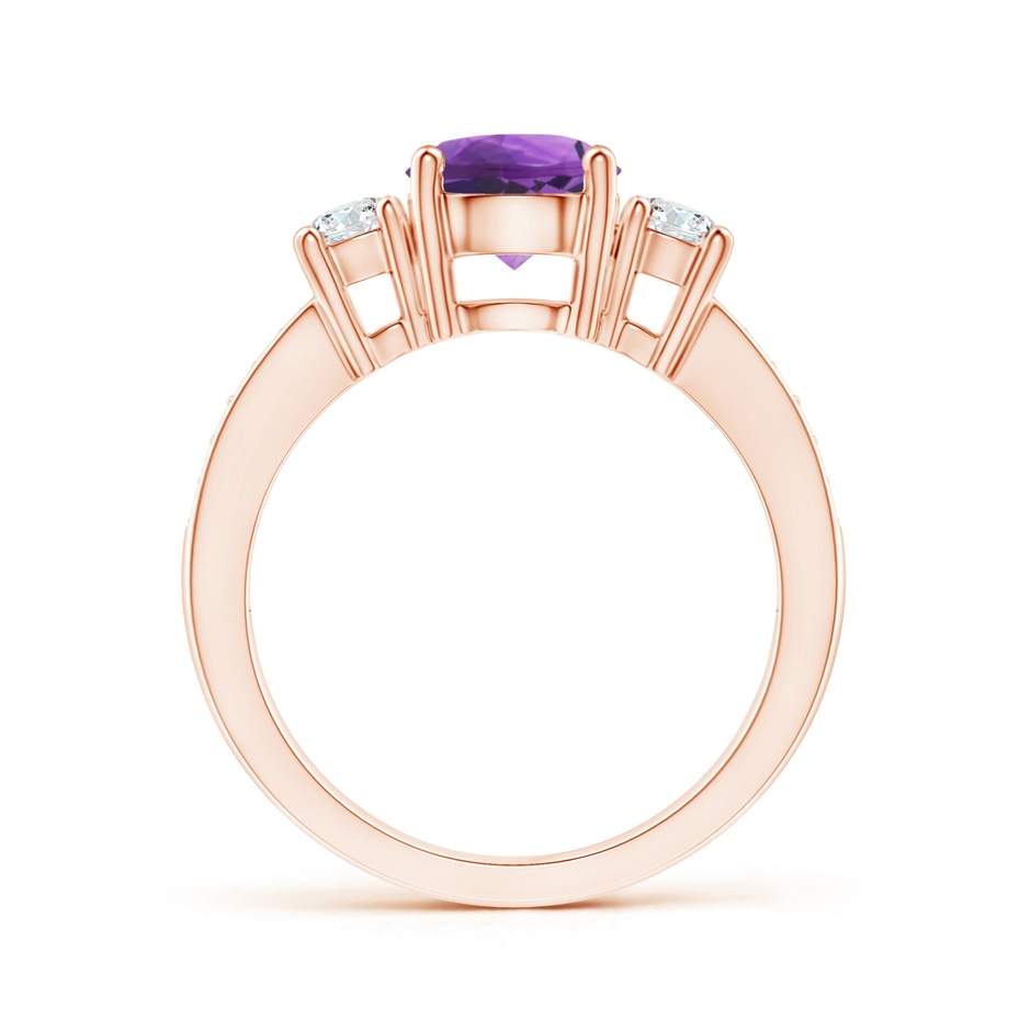 7mm AAA Classic Three Stone Amethyst and Diamond Ring in Rose Gold side 199