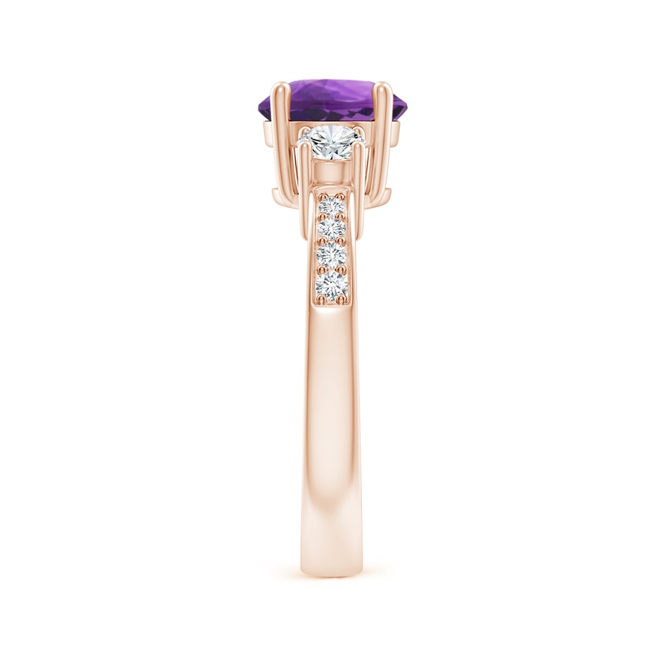 7mm AAA Classic Three Stone Amethyst and Diamond Ring in Rose Gold side 299