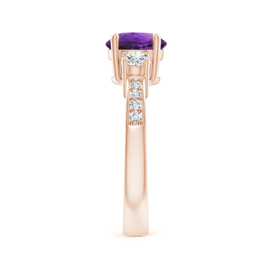 7mm AAAA Classic Three Stone Amethyst and Diamond Ring in Rose Gold side 299