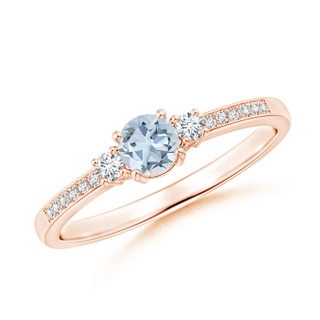 4mm A Classic Three Stone Round Aquamarine and Diamond Engagement Ring in 9K Rose Gold