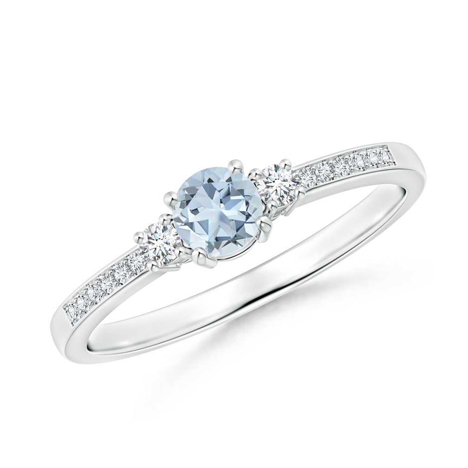 4mm A Classic Three Stone Round Aquamarine and Diamond Engagement Ring in White Gold 