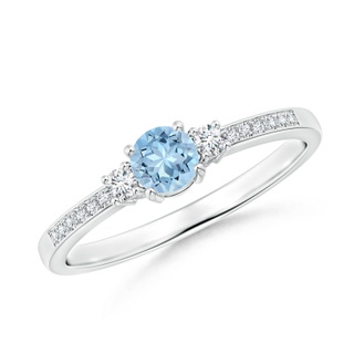 4mm AAA Classic Three Stone Aquamarine and Diamond Ring in P950 Platinum