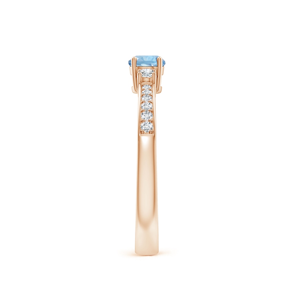 4mm AAA Classic Three Stone Aquamarine and Diamond Ring in Rose Gold Side-2
