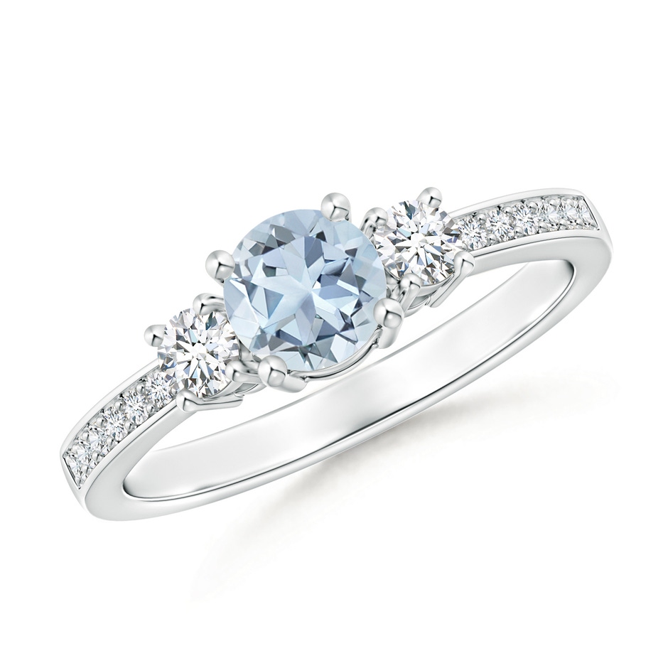 5mm A Classic Three Stone Round Aquamarine and Diamond Engagement Ring in White Gold 