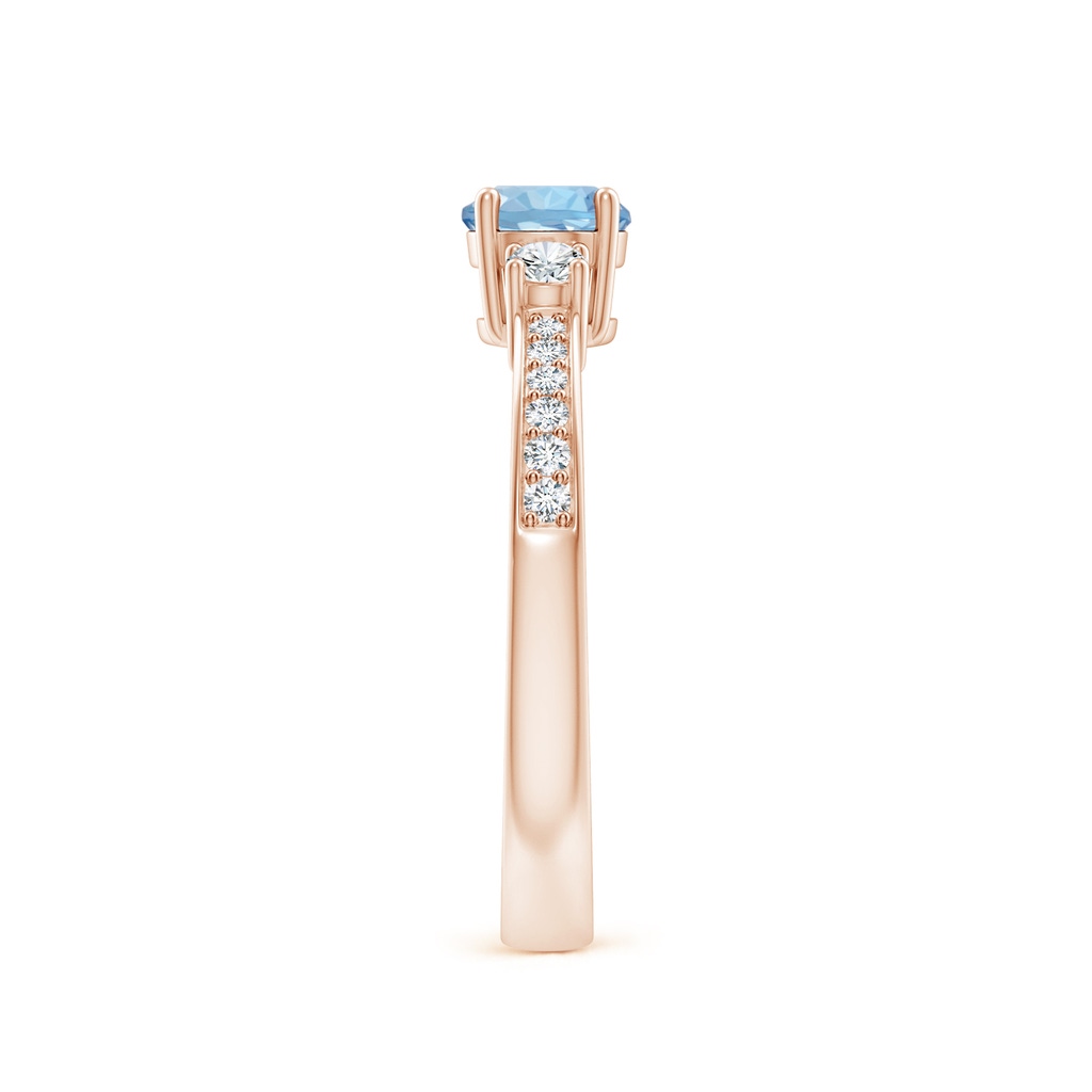 5mm AAA Classic Three Stone Aquamarine and Diamond Ring in Rose Gold Side-2