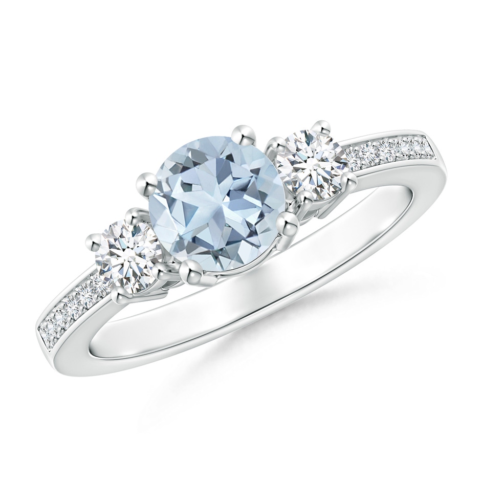 6mm A Classic Three Stone Round Aquamarine and Diamond Engagement Ring in White Gold 