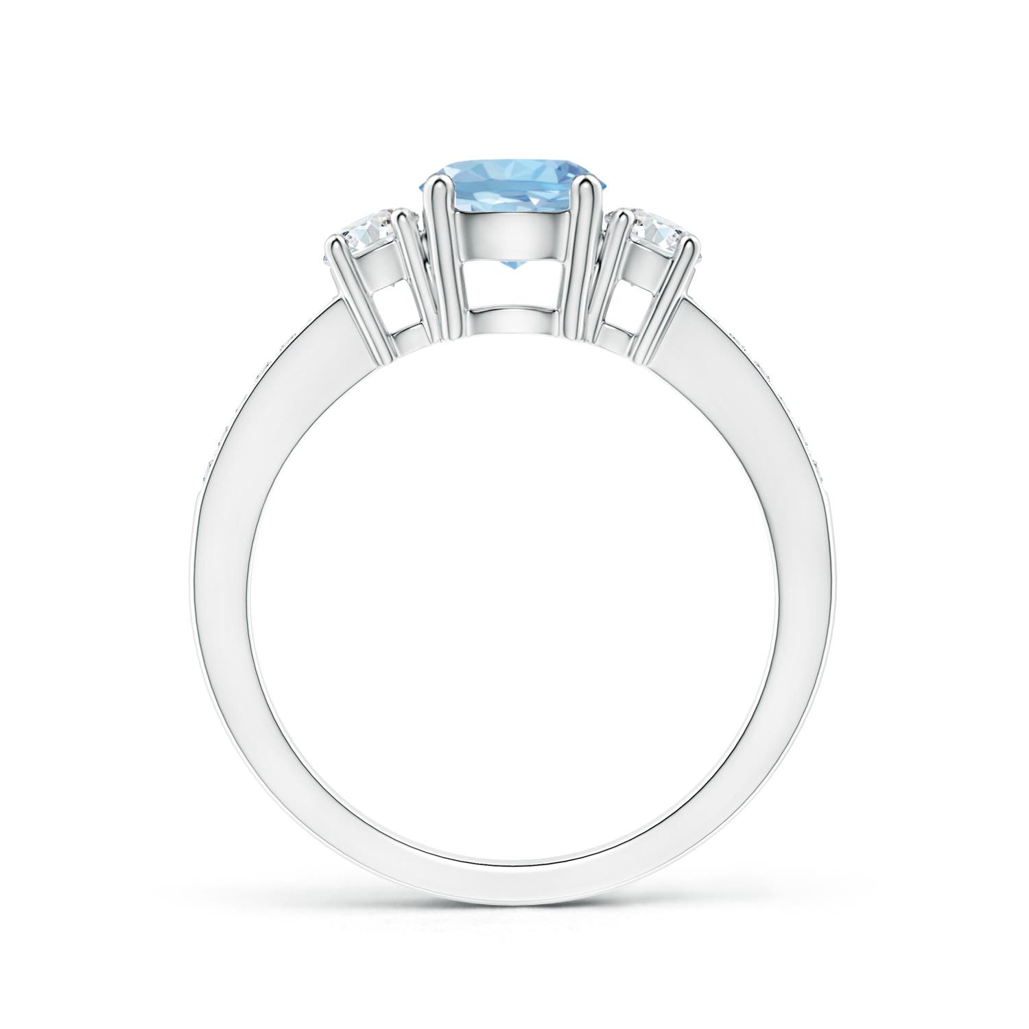 6mm AAA Classic Three Stone Round Aquamarine and Diamond Engagement Ring in White Gold - side 3