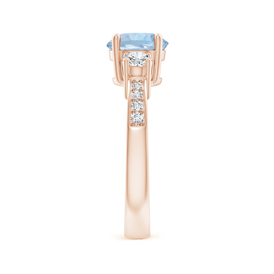 7mm AA Classic Three Stone Round Aquamarine and Diamond Engagement Ring in Rose Gold side 299