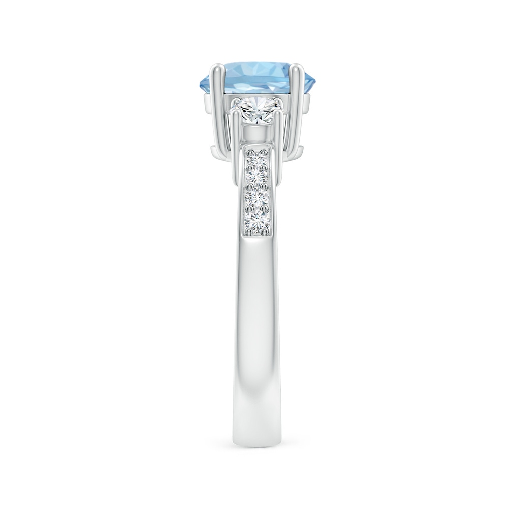 7mm AAA Classic Three Stone Aquamarine and Diamond Ring in White Gold Side-2