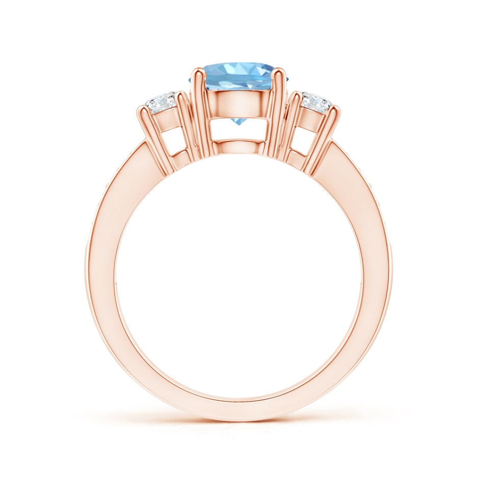 7mm AAAA Classic Three Stone Round Aquamarine and Diamond Engagement Ring in 18K Rose Gold side 199