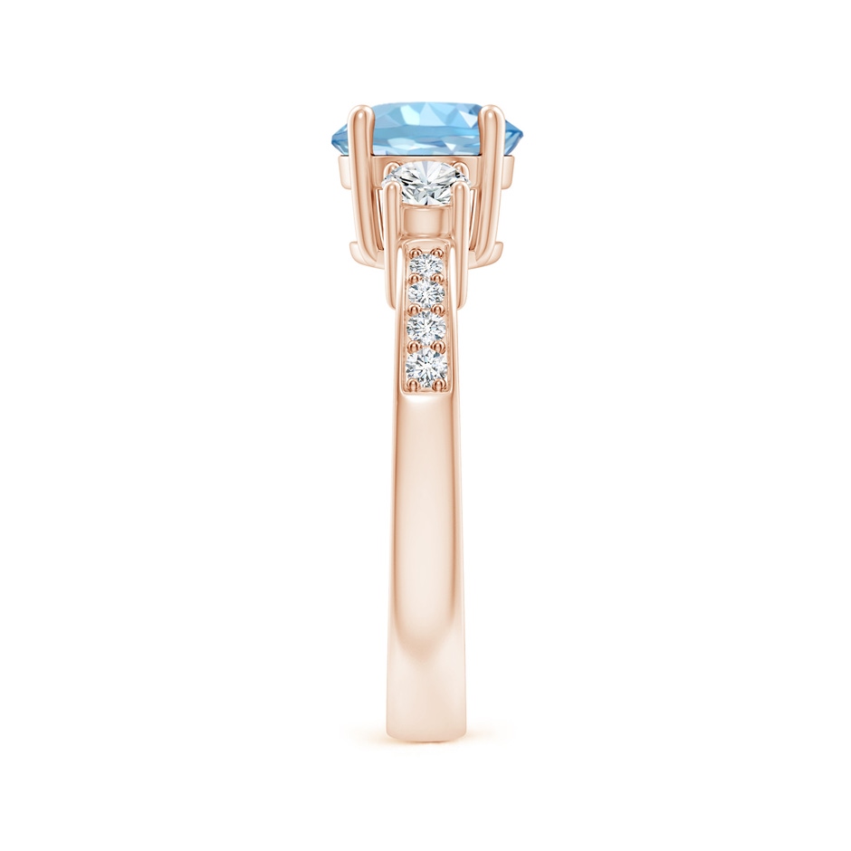7mm AAAA Classic Three Stone Round Aquamarine and Diamond Engagement Ring in 18K Rose Gold side 299