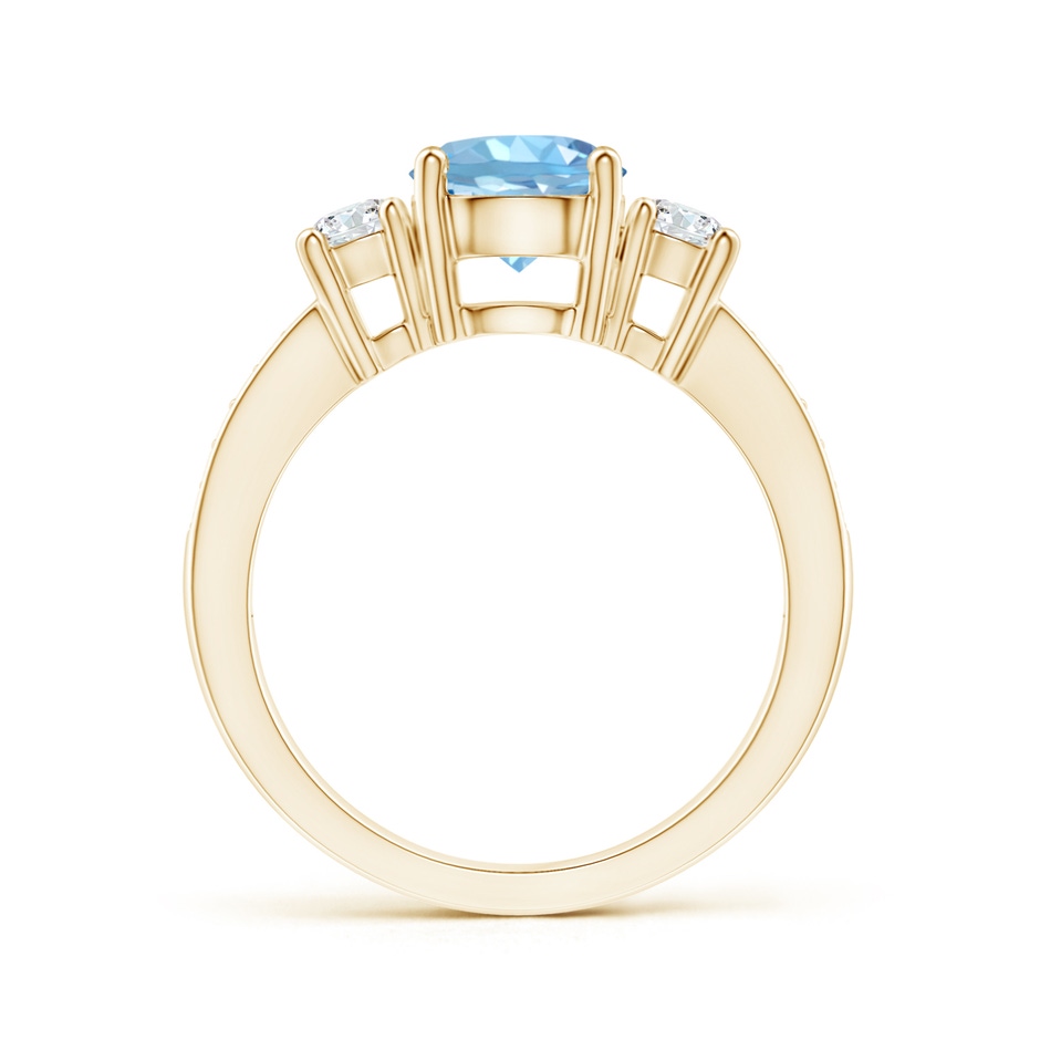 7mm AAAA Classic Three Stone Round Aquamarine and Diamond Engagement Ring in 18K Yellow Gold side 199