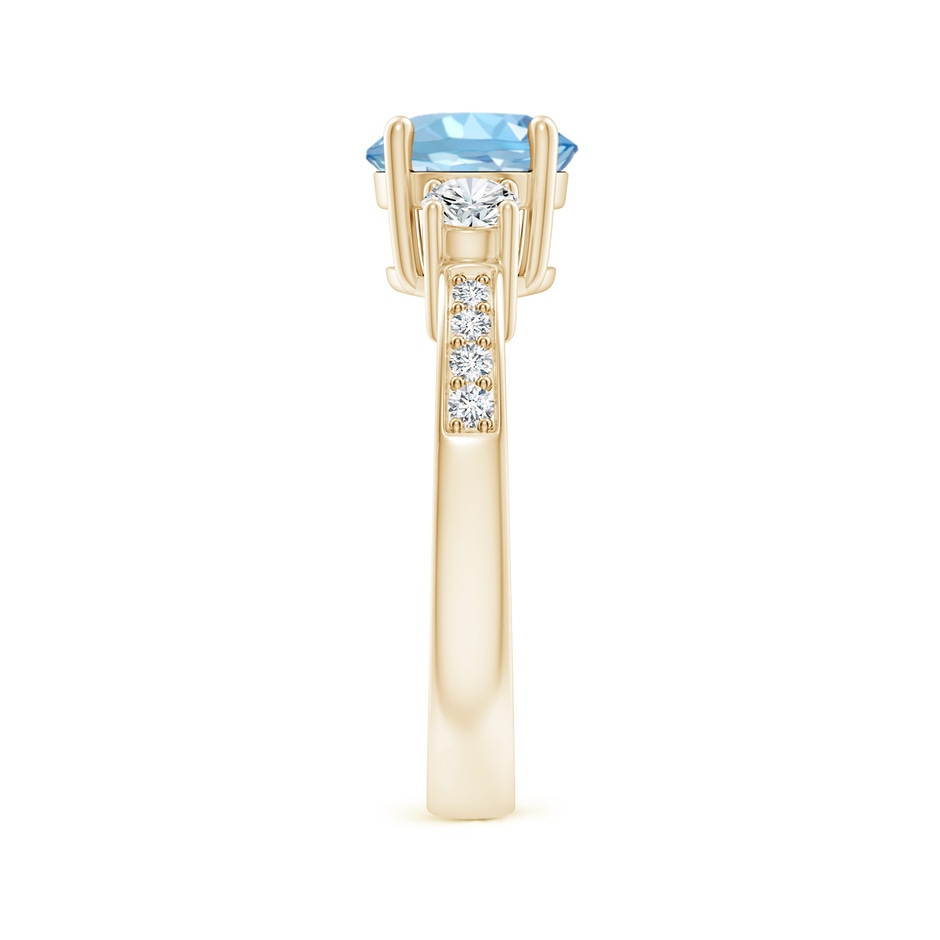 7mm AAAA Classic Three Stone Round Aquamarine and Diamond Engagement Ring in 18K Yellow Gold side 299