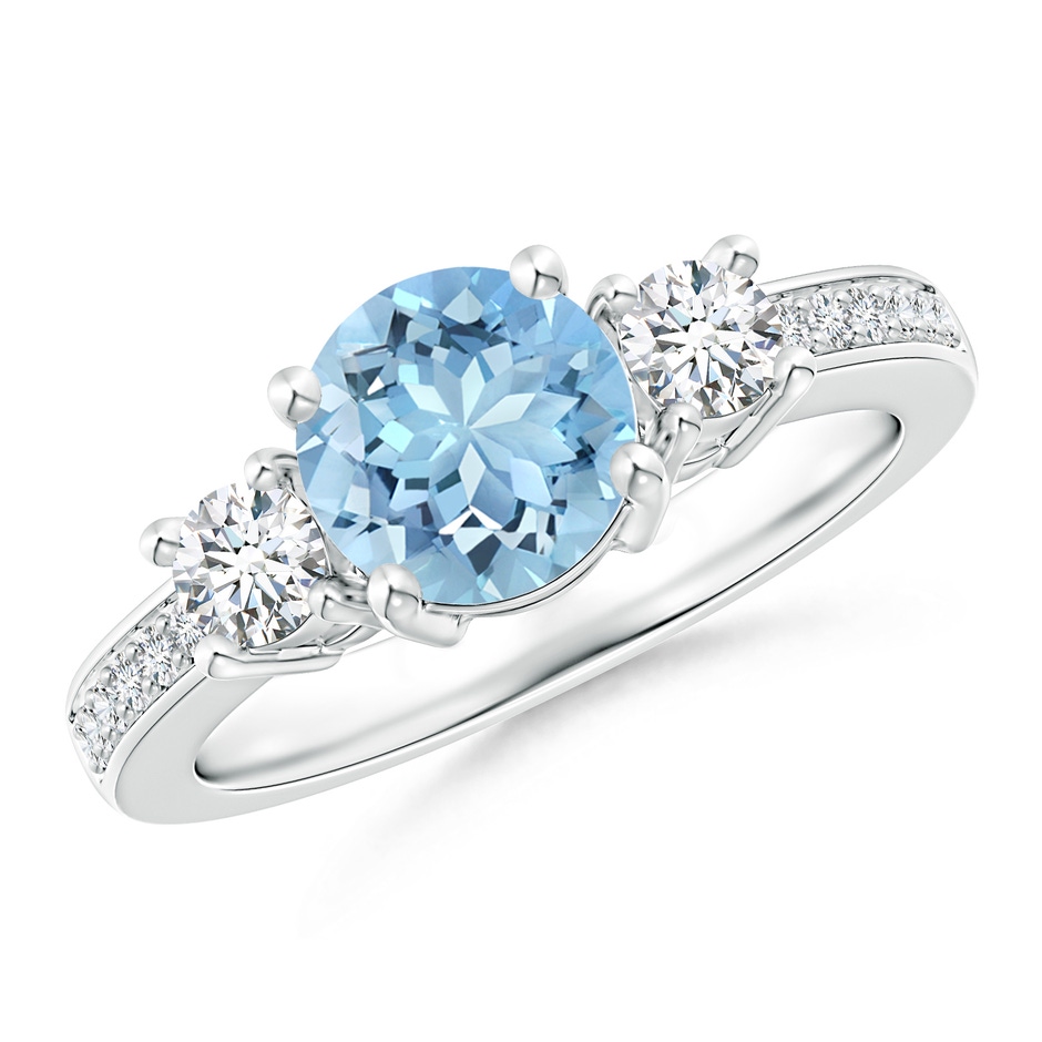 7mm AAAA Classic Three Stone Aquamarine and Diamond Ring in P950 Platinum 