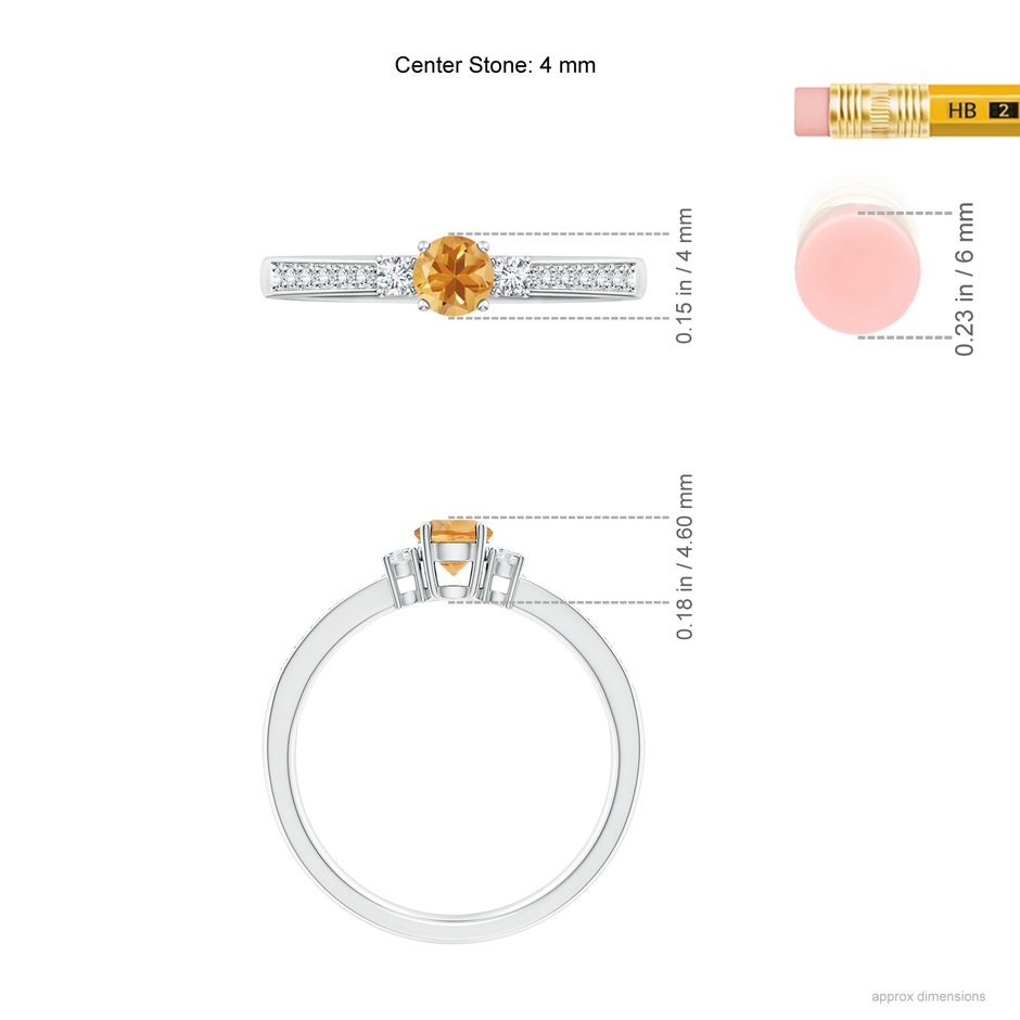 4mm A Classic Three Stone Citrine and Diamond Ring in P950 Platinum ruler