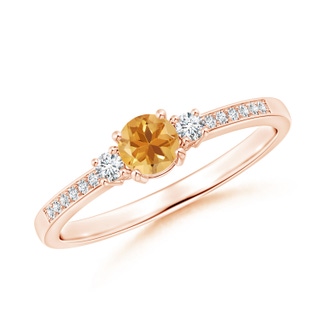 4mm A Classic Three Stone Citrine and Diamond Ring in Rose Gold