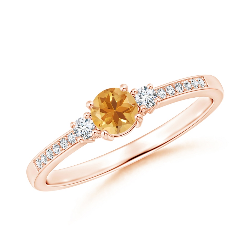 4mm A Classic Three Stone Citrine and Diamond Ring in Rose Gold 