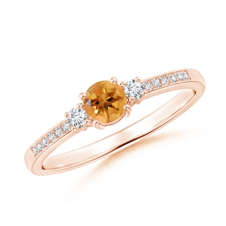4mm AA Classic Three Stone Citrine and Diamond Ring in 9K Rose Gold