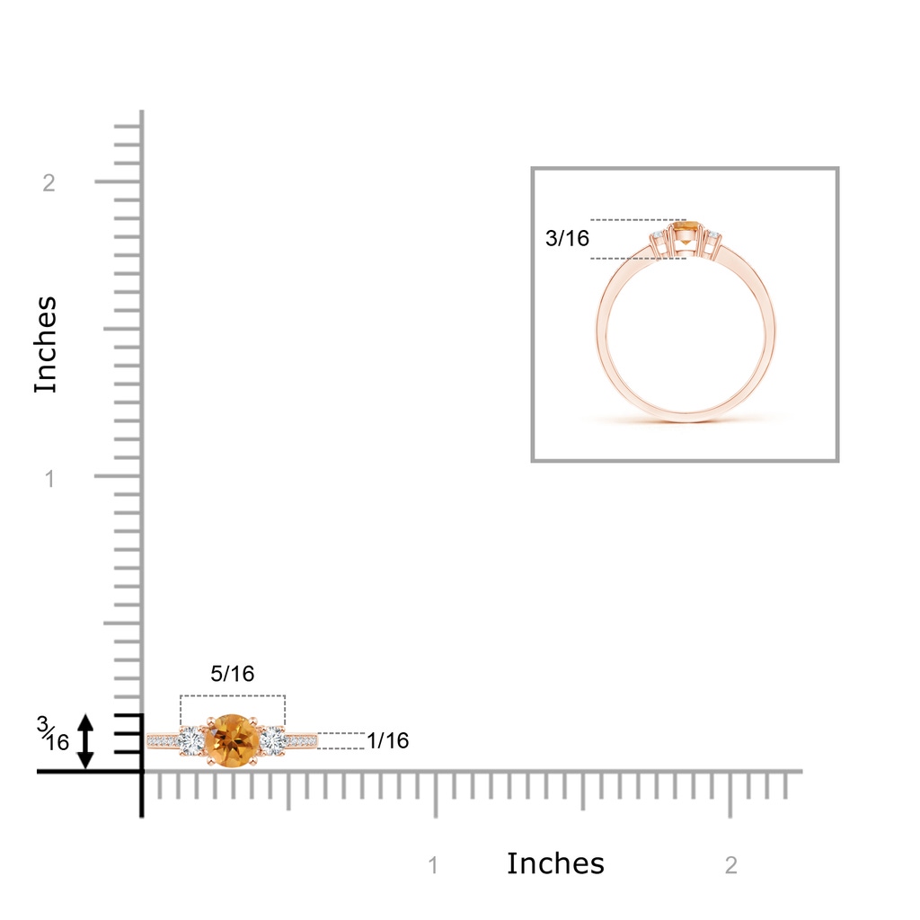 4mm AA Classic Three Stone Citrine and Diamond Ring in 9K Rose Gold Product Image