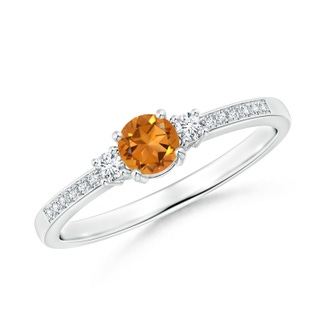 4mm AAA Classic Three Stone Citrine and Diamond Ring in P950 Platinum