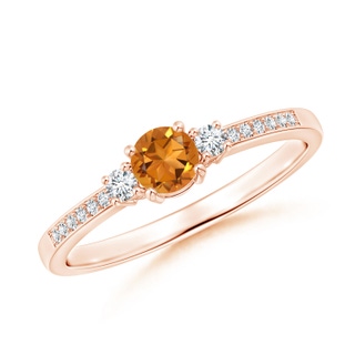 4mm AAA Classic Three Stone Citrine and Diamond Ring in Rose Gold