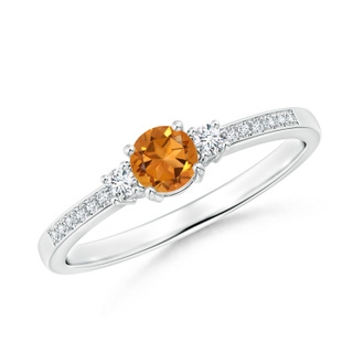 4mm AAA Classic Three Stone Citrine and Diamond Ring in White Gold