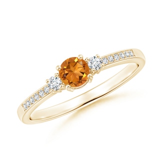 4mm AAA Classic Three Stone Citrine and Diamond Ring in Yellow Gold