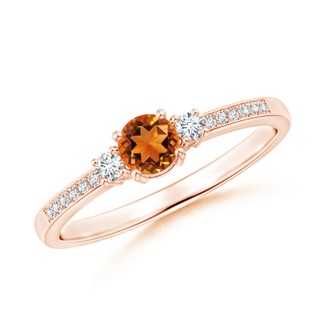 4mm AAAA Classic Three Stone Citrine and Diamond Ring in 9K Rose Gold