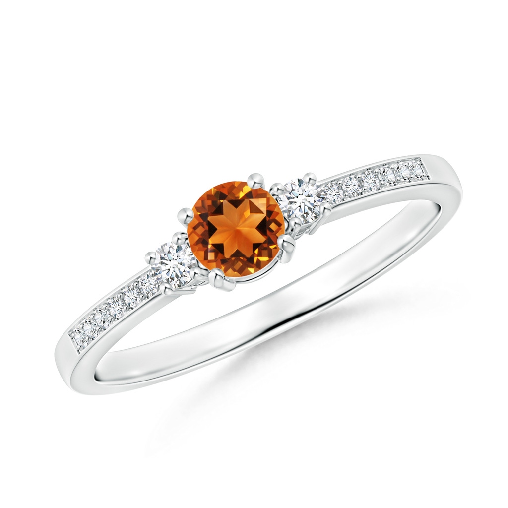 4mm AAAA Classic Three Stone Citrine and Diamond Ring in White Gold