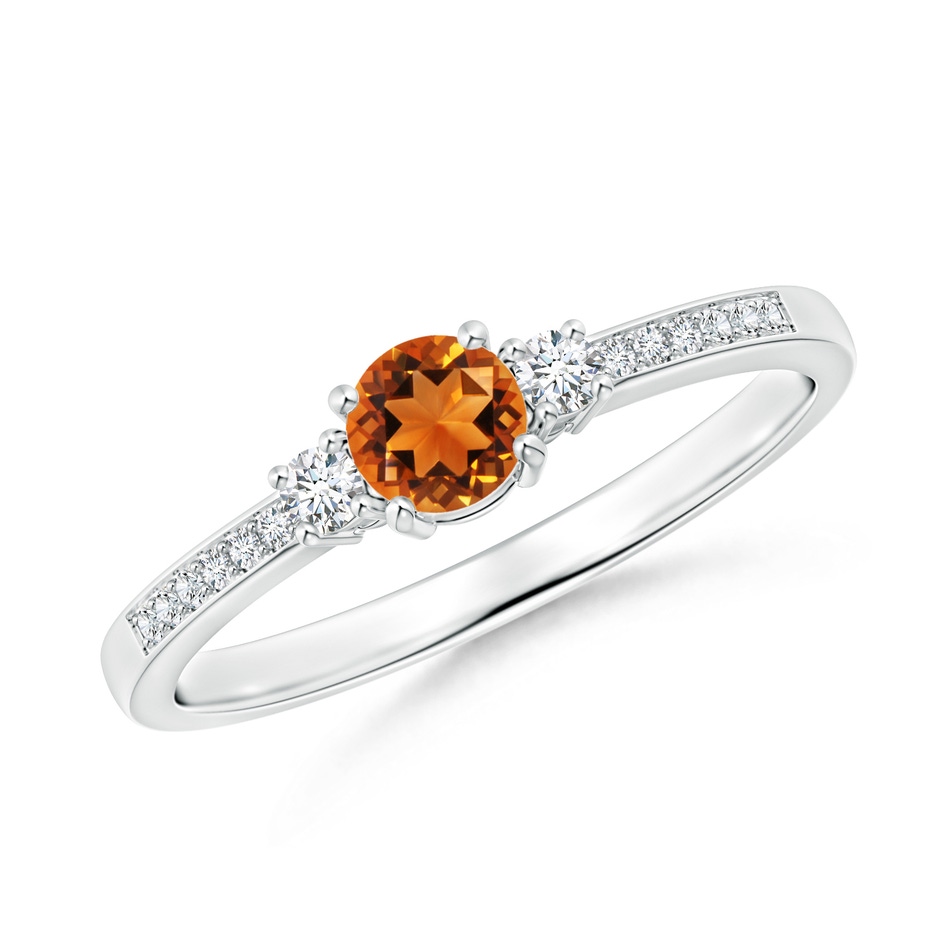 4mm AAAA Classic Three Stone Citrine and Diamond Ring in White Gold 