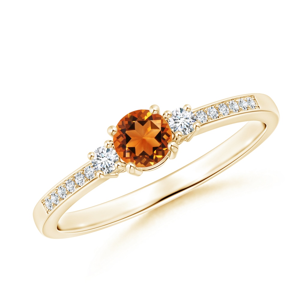 4mm AAAA Classic Three Stone Citrine and Diamond Ring in Yellow Gold