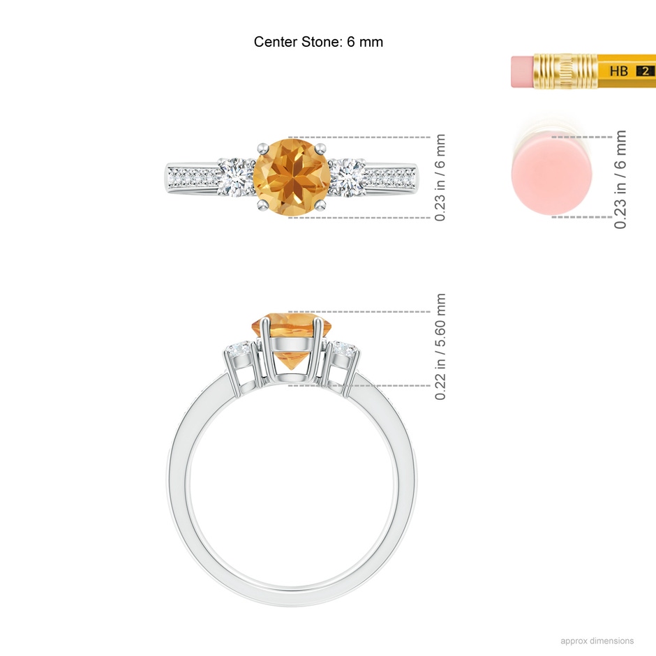 6mm A Classic Three Stone Citrine and Diamond Ring in P950 Platinum ruler