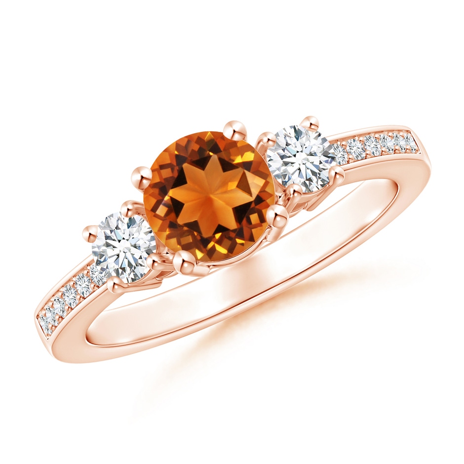 6mm AAAA Classic Three Stone Citrine and Diamond Ring in Rose Gold 