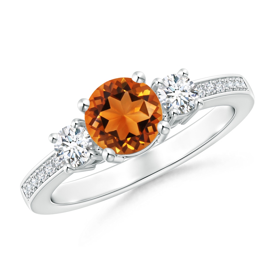 6mm AAAA Classic Three Stone Citrine and Diamond Ring in White Gold 