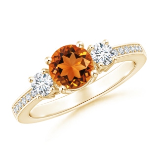 6mm AAAA Classic Three Stone Citrine and Diamond Ring in Yellow Gold
